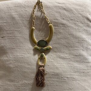 Elegant Gold and Cream Tassel Necklace